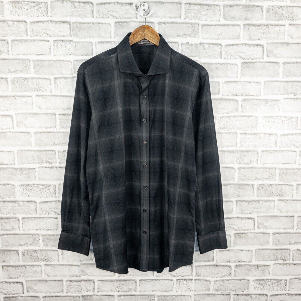 G/FORE Men's Casual Long Sleeve Button up Shirt Gray Black Plaid Size XL